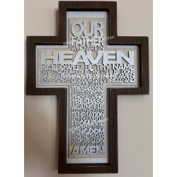 Cross-Shaped Wood Plaque with The Lord's Prayer