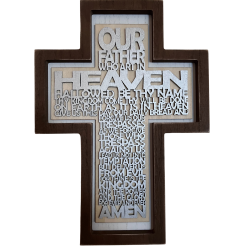 Wood Cross-Shaped Plaque with The Lord's Prayer