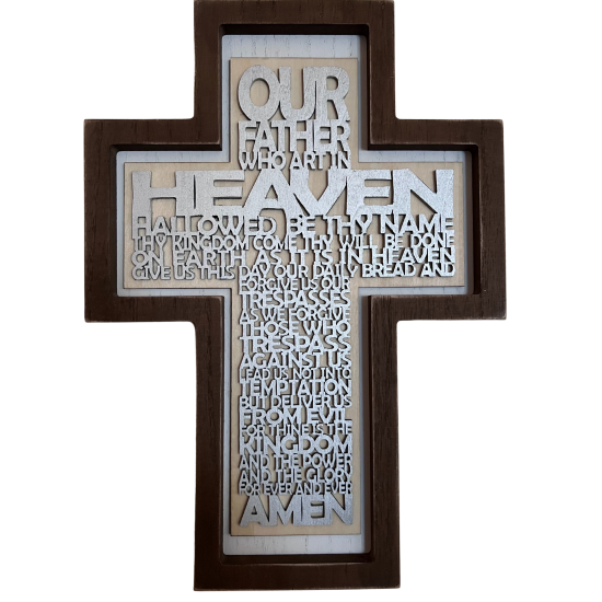 Wood Cross-Shaped Plaque with The Lord's Prayer Wood Cross-Shaped Plaque with The Lord's Prayer