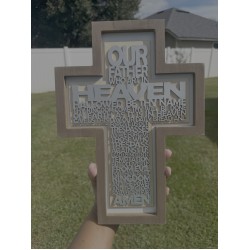 Wood Cross-Shaped Plaque with The Lord's Prayer