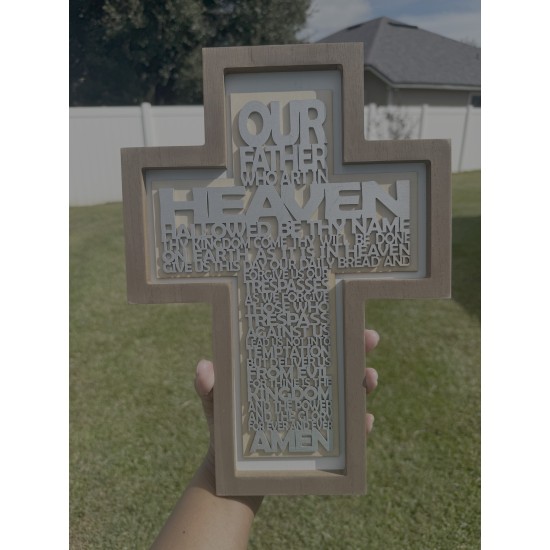 Wood Cross-Shaped Plaque with The Lord's Prayer Wood Cross-Shaped Plaque with The Lord's Prayer